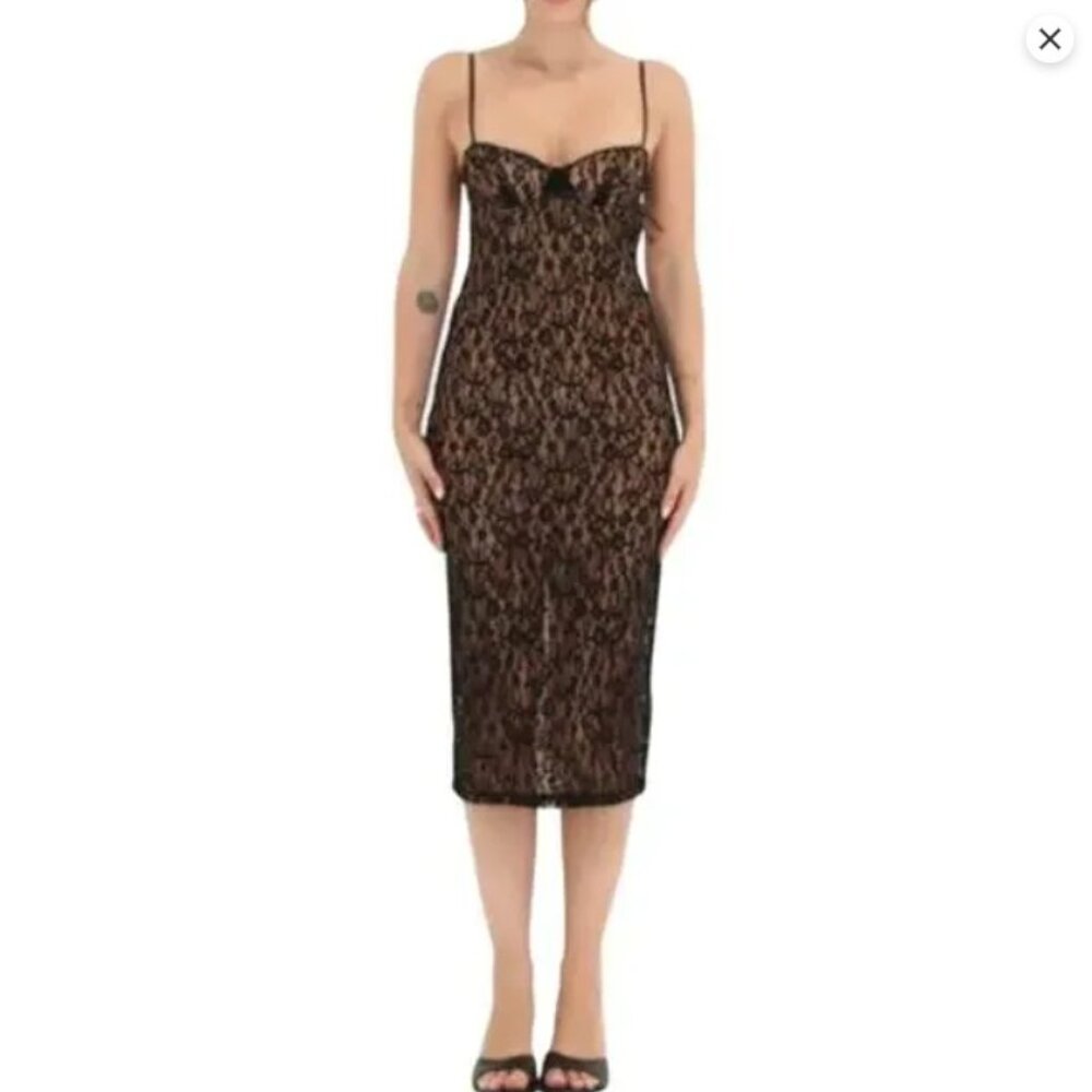 Rumored Women's Black Lace Backless Sleeveless Bordeaux Midi Dress Size S